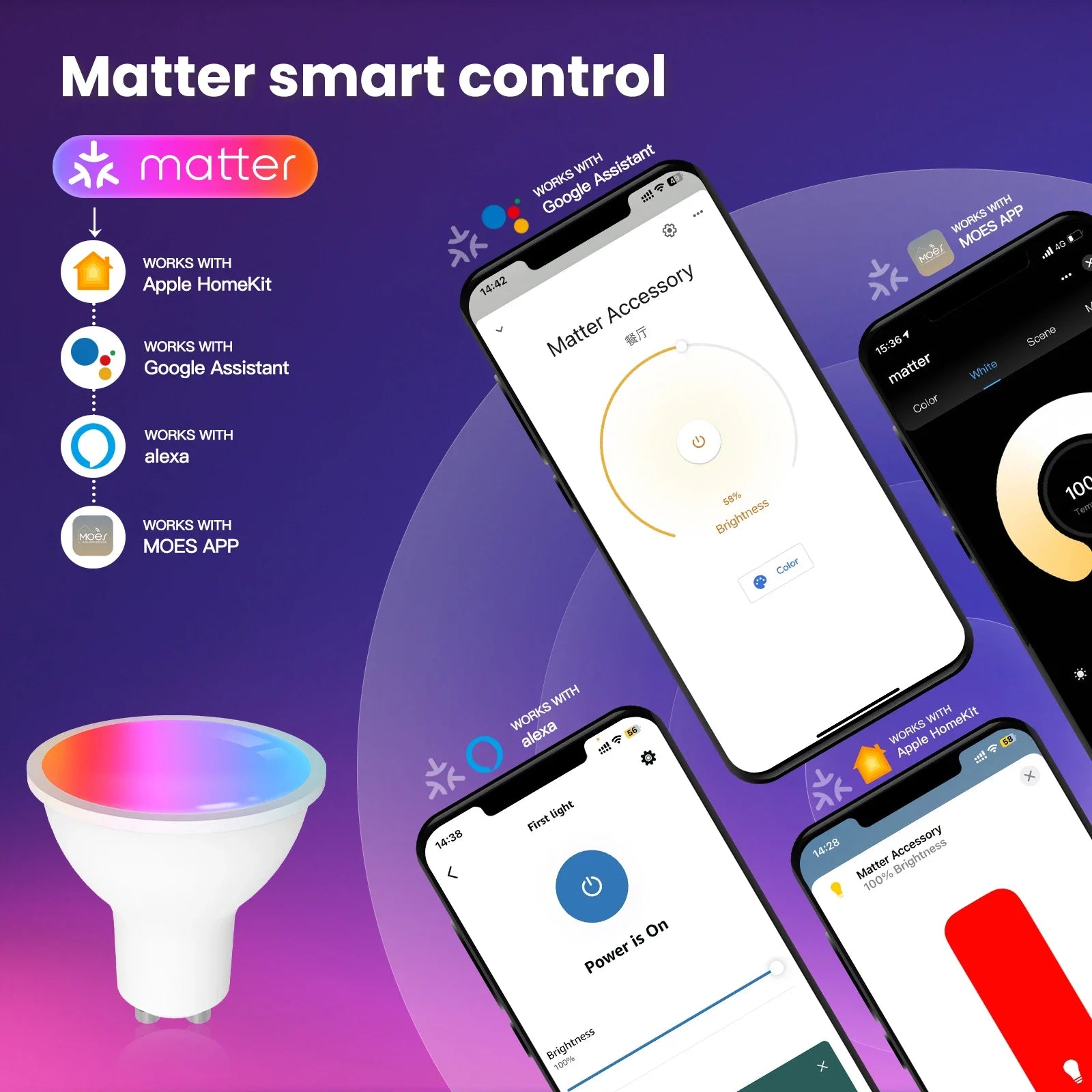 لمبة ذكية WiFi Matter RGB بتحكم صوتي - متوافقة مع Alexa وGoogle Home