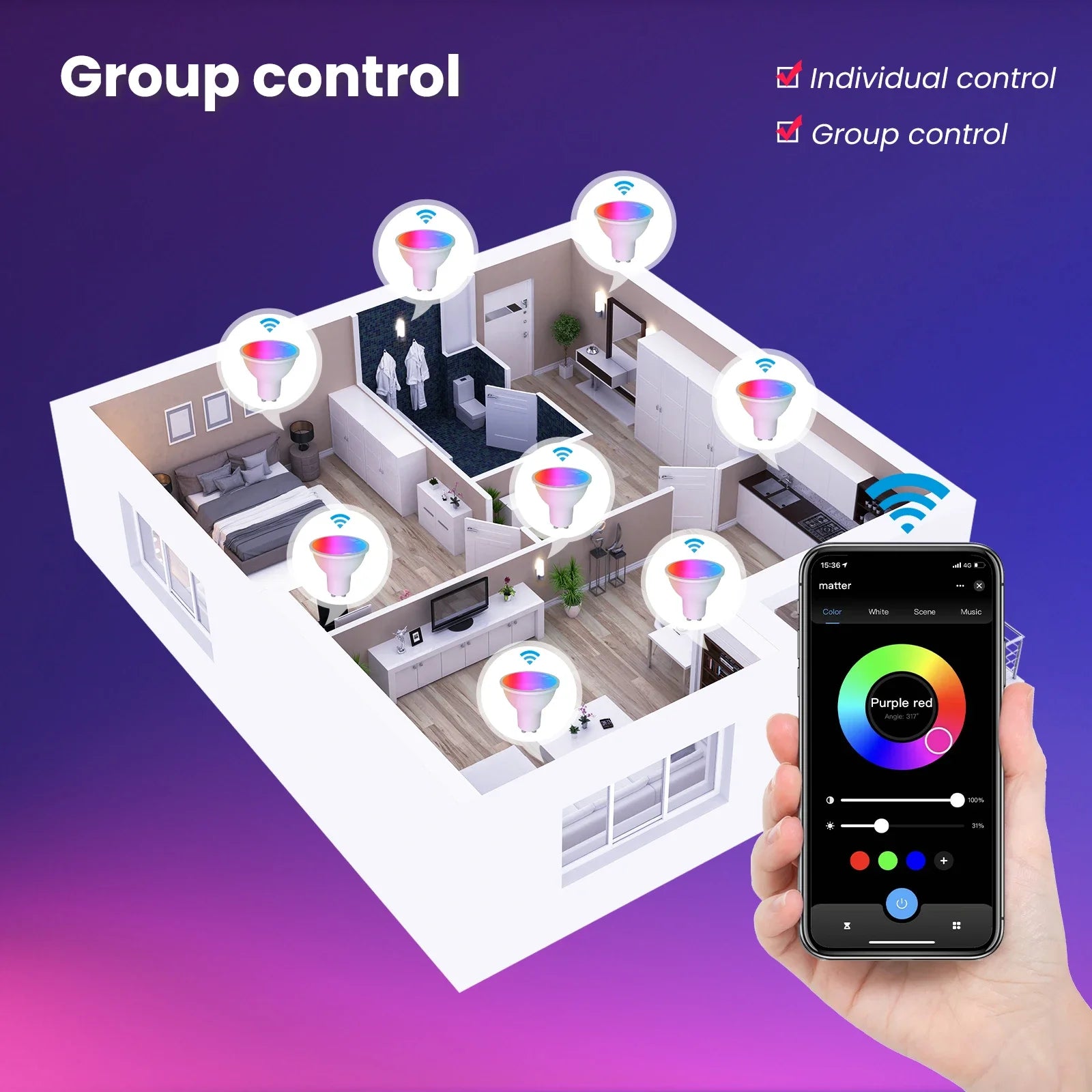 لمبة ذكية WiFi Matter RGB بتحكم صوتي - متوافقة مع Alexa وGoogle Home