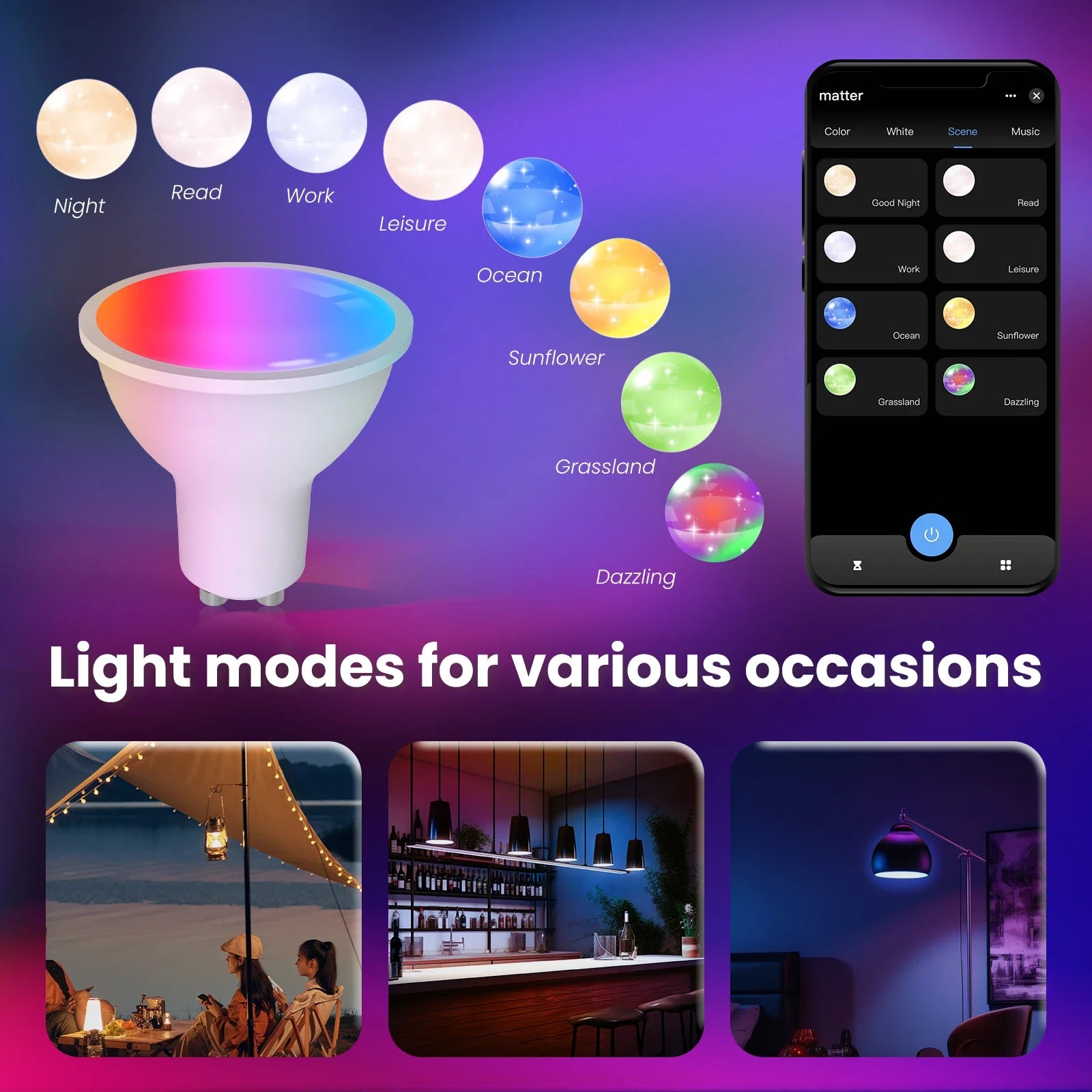 لمبة ذكية WiFi Matter RGB بتحكم صوتي - متوافقة مع Alexa وGoogle Home