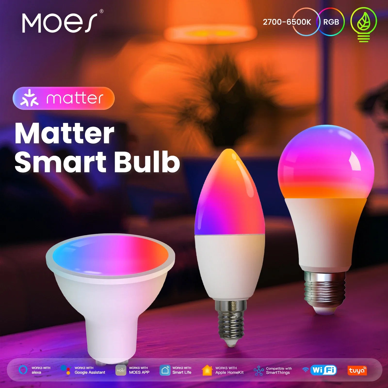 لمبة ذكية WiFi Matter RGB بتحكم صوتي - متوافقة مع Alexa وGoogle Home