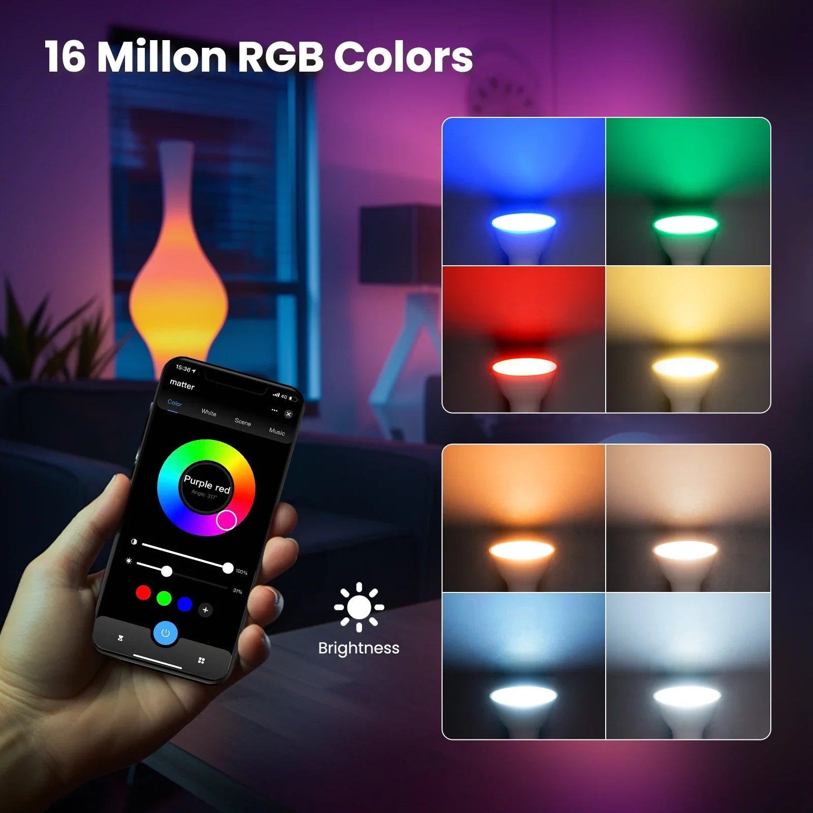 لمبة ذكية WiFi Matter RGB بتحكم صوتي - متوافقة مع Alexa وGoogle Home