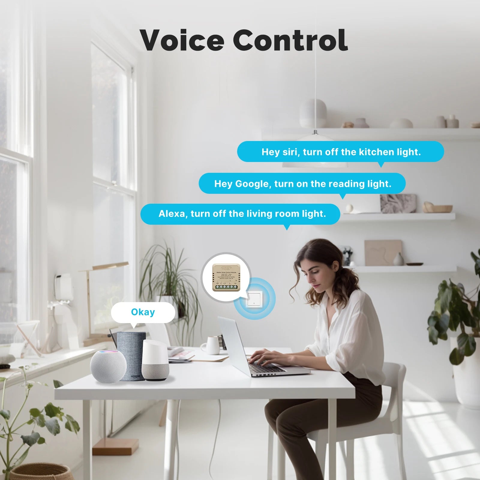 تحكم صوتي باستخدام Alexa أو Google لتشغيل الإضاءة والمقابس